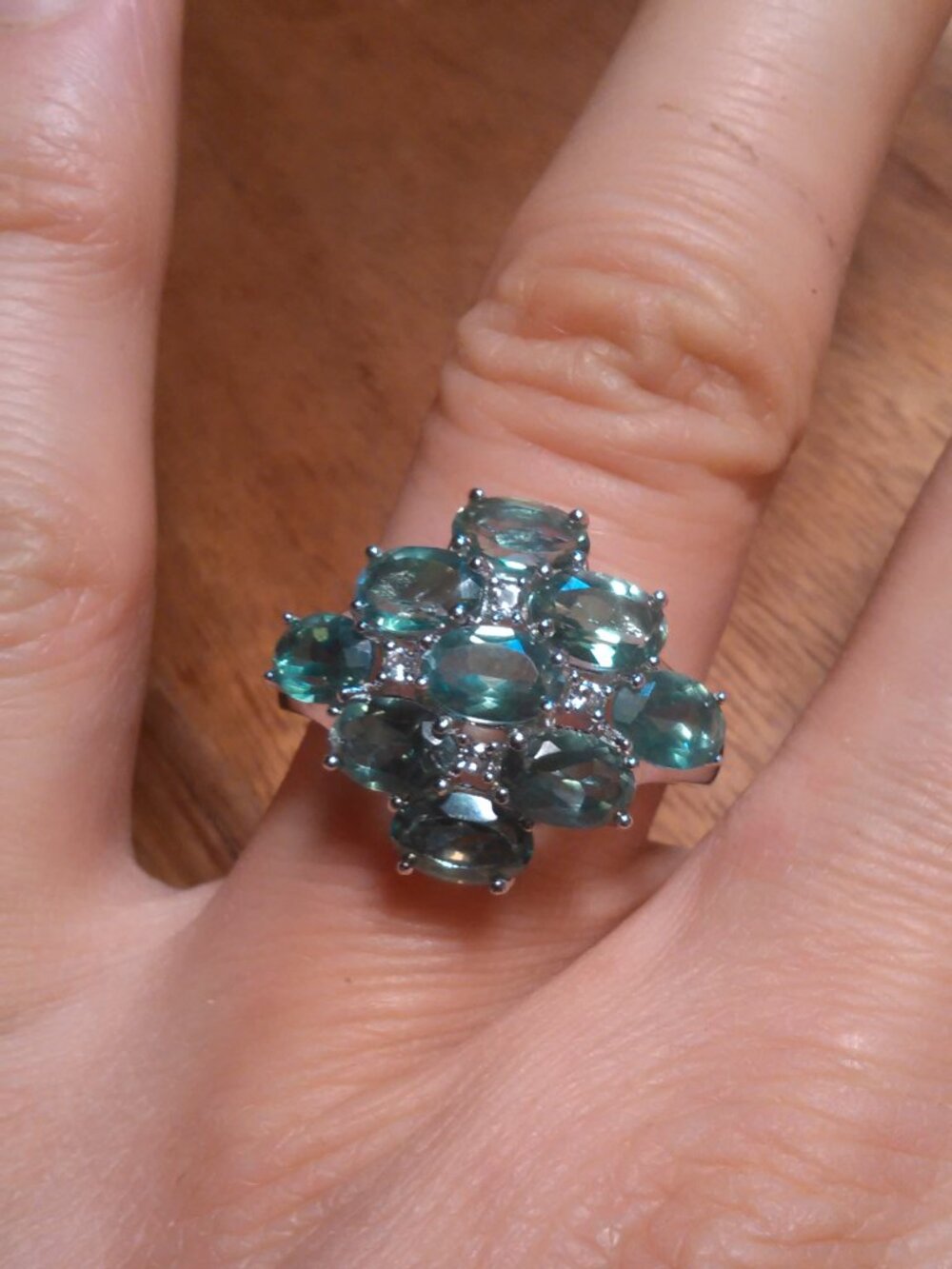 Green Quartz and White Corundum Accent Sterling Silver Ring (Size 8)